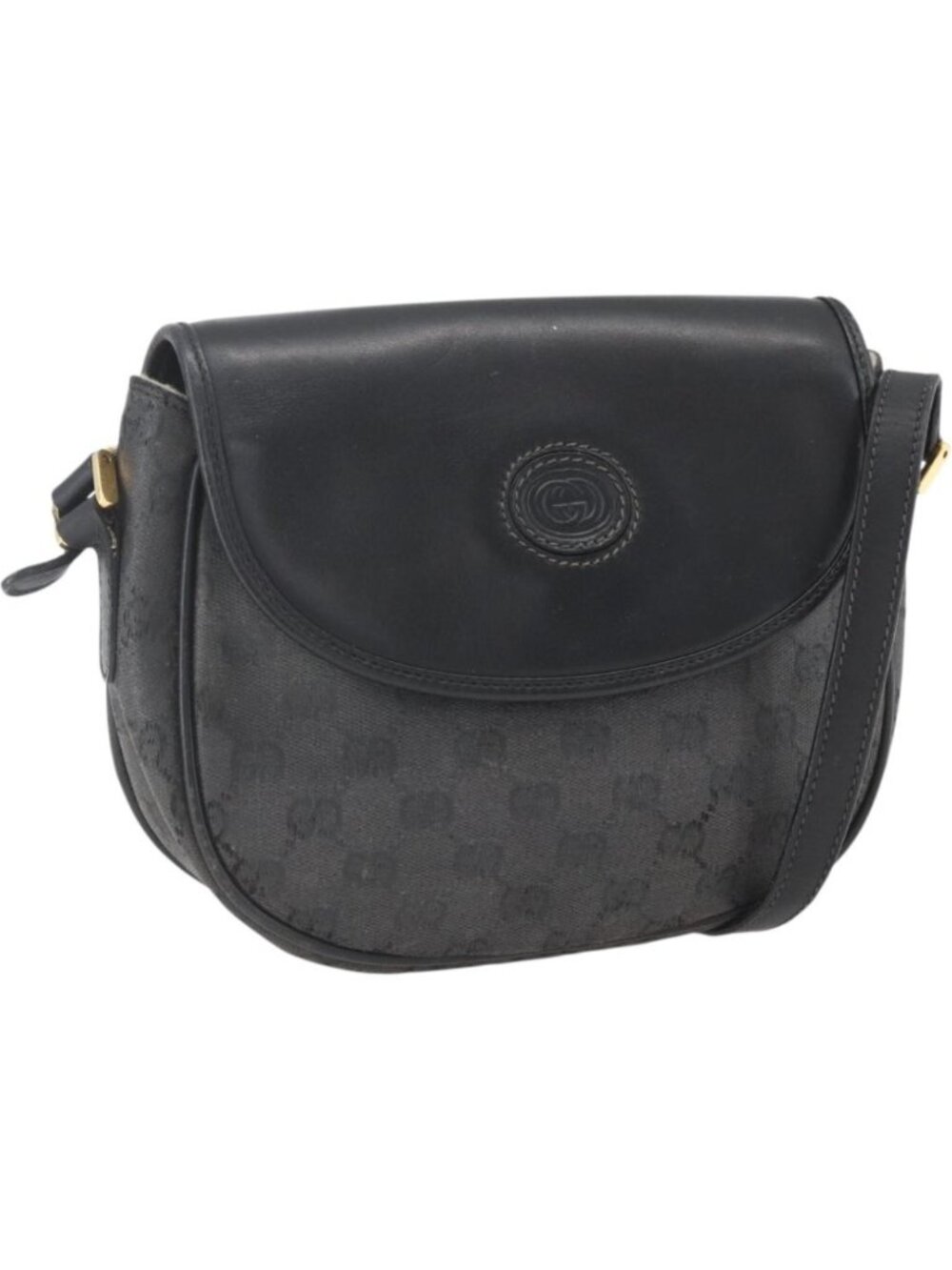 GUCCI GG Supreme Shoulder Bag Coated Canvas Black Gold 007 14 0074